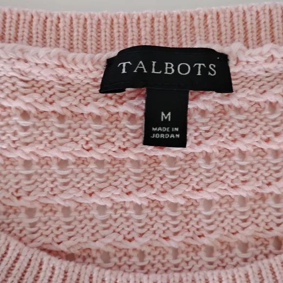 Talbots Cotton Blend Basket Weave Knit 3/4 Sleeve Pastel Pink Sweater Sz Medium - Picture 13 of 17
